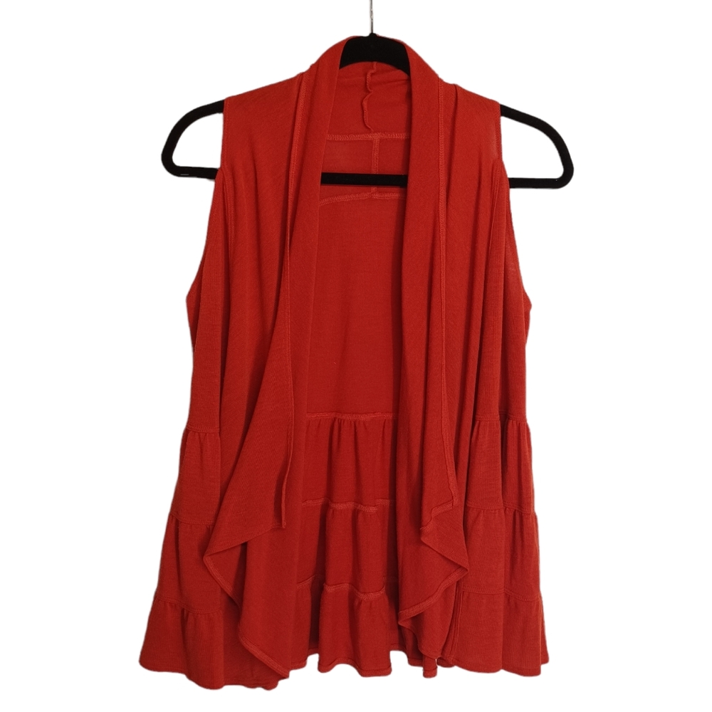 Rust Orange Sleeveless Tiered Open Shawl Cardigan Large